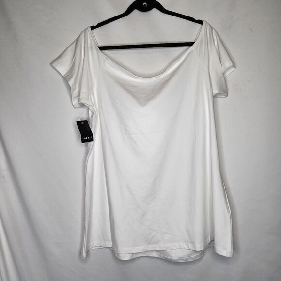6X 30W Torrid White Foxy U Bar Off Shoulder Short Sleeve Top Stretch Plussize fi - Picture 2 of 7